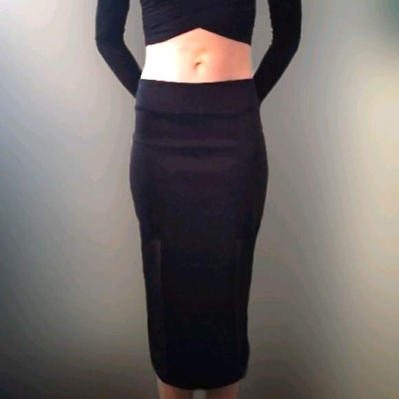 Forever 21 Midi Pencil Skirt Black Sheer Accent - Picture 3 of 6